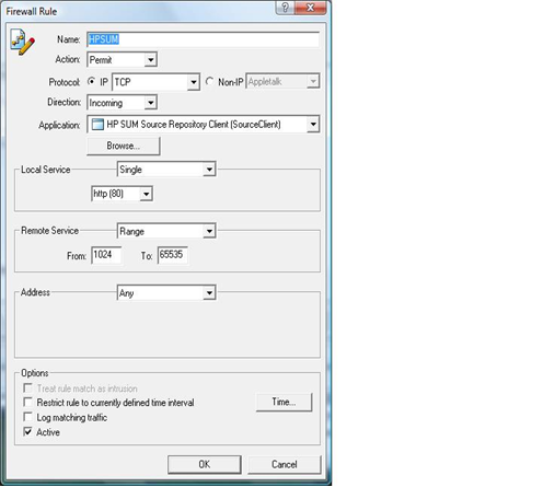 Firewall rule screen